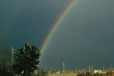 Rainbow over city against sky