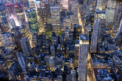 High angle view of city buildings