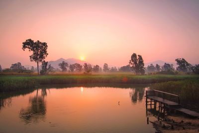 Scenic view of lake against sky during sunset