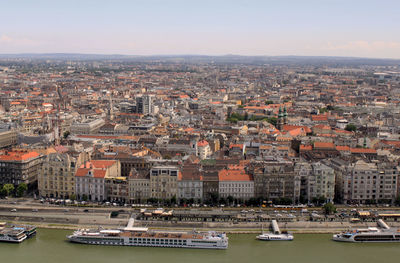 High angle view of buildings against sky in city