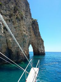 Scenic view of sea against clear blue sky