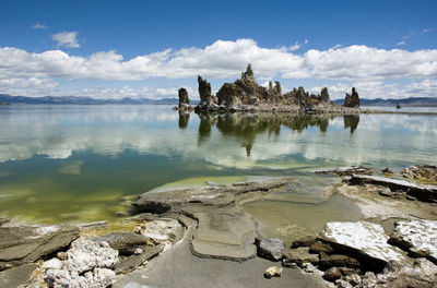 View of lake against cloudy sky