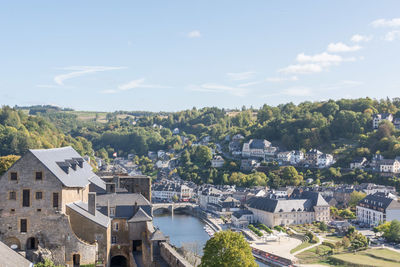 High angle view of townscape against sky