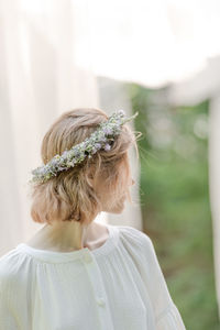 Rear view of woman with white hair