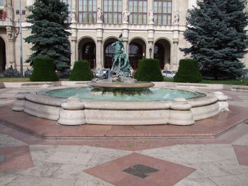 Fountain in front of swimming pool