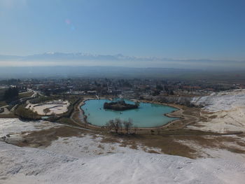 High angle view of cityscape against sky