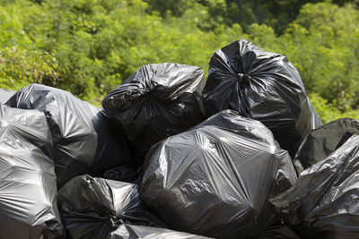 Garbage bags on field