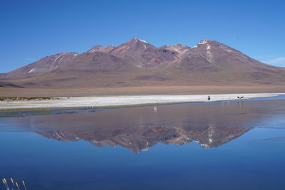 Scenic view of lake against blue sky