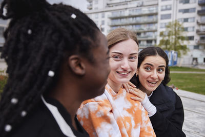 Three young female students at campus