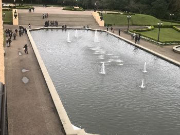 High angle view of crowd on lake