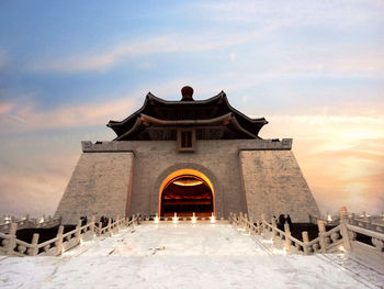 Low angle view of temple against sky