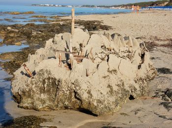 High angle view of rocks on beach