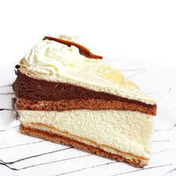 Close-up of cake on plate against white background