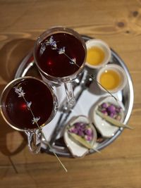 High angle view of coffee on table
