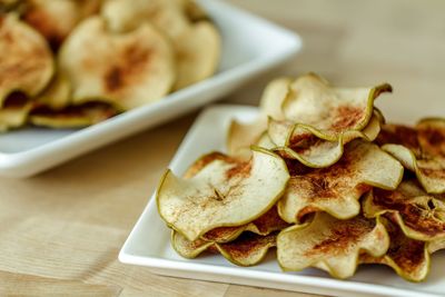 Close-up of serving food in plate