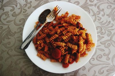 High angle view of breakfast served in plate