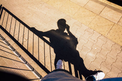 High angle view of people walking on street