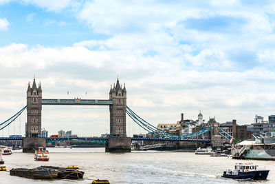 View of suspension bridge over river