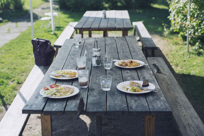 Food served on table at outdoor restaurant