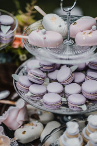 High angle view of cake for sale on table