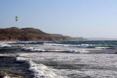 Scenic view of sea against clear sky