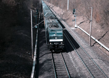 High angle view of train on railroad track