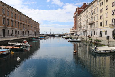 Boats in canal in city
