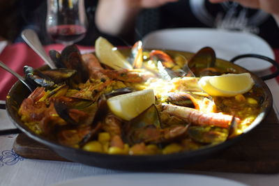 Close-up of food served in plate