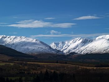 Scenic view of snowcapped mountains against sky