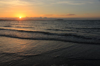 Scenic view of sea against sky during sunset