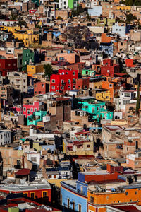 Colorful historical old town buildings in guanajuato, mexico. vivid, colonial neighborhood houses.