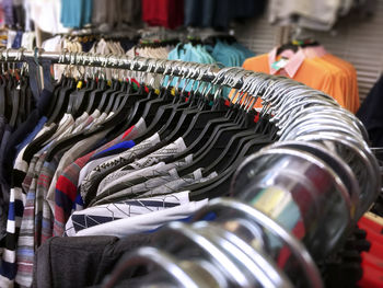 Close-up of multi colored clothing in store