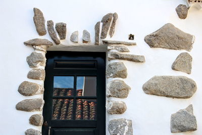 Low angle view of window on building wall