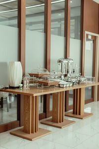 Empty chairs and tables in restaurant
