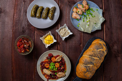 High angle view of food on table