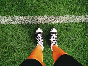 Low section of woman standing on grass