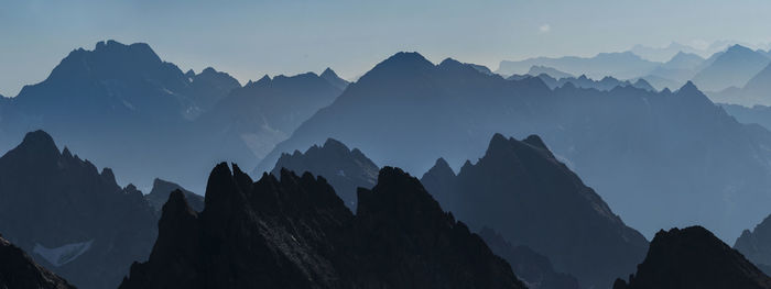 A panaromic view of alps highlighting the profile of mountain range