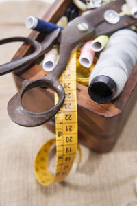 High angle view of sewing item on table