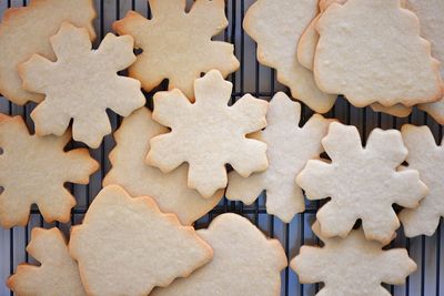 High angle view of cookies on table during christmas