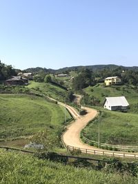 High angle view of landscape against clear sky