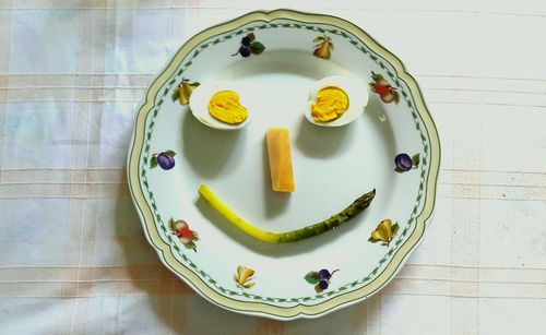 High angle view of coffee in plate on table