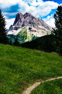 Scenic view of landscape and mountains against sky