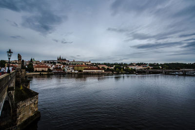 River in city against sky