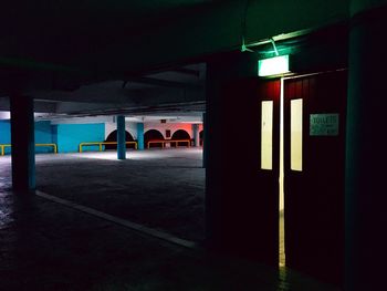 Illuminated parking lot at night