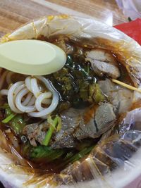 High angle view of meal served in bowl