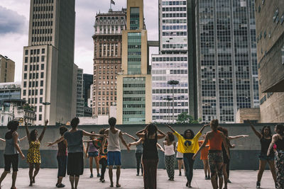 People standing in city