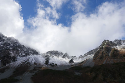 Scenic view of snowcapped mountains against sky