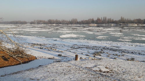 Scenic view of landscape against sky during winter