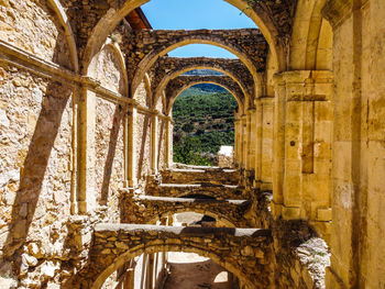 Aerial view of the ruins of an ancient abandoned monastery in santa maria de rioseco, burgos,