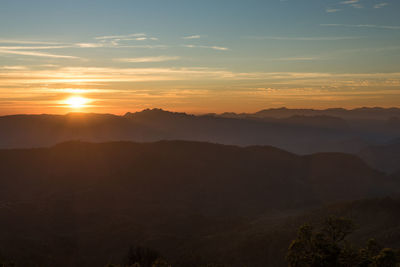 Scenic view of silhouette mountains against sky during sunset